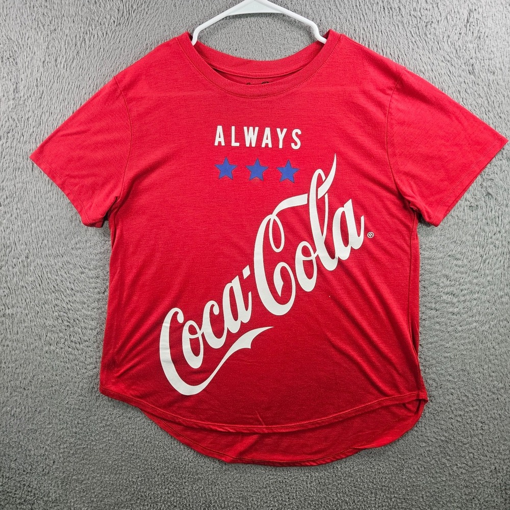 Coca Cola Tee Top Women‎ XXL Stretch Logo Short Sleeve Red Soft